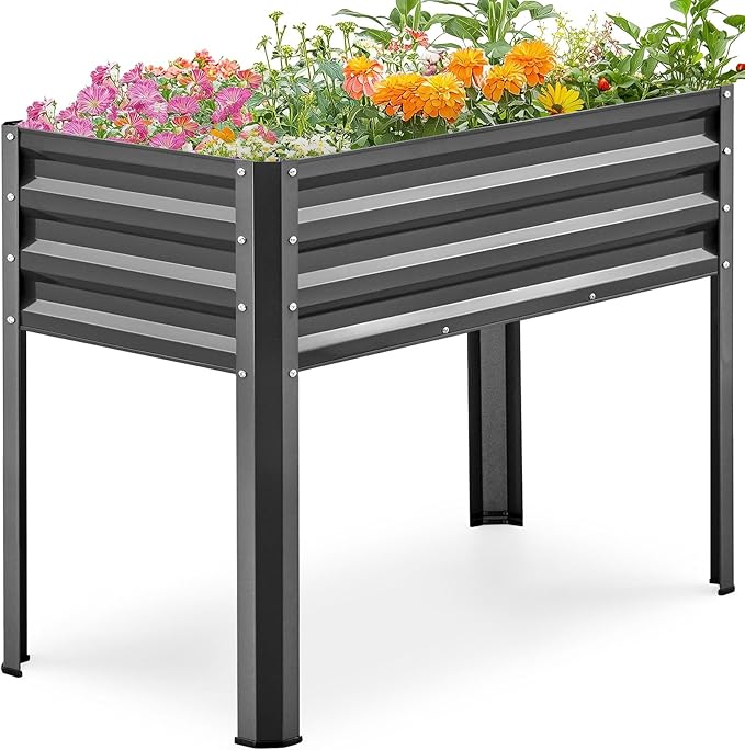 KING BIRD Large Raised Garden Bed with Legs Galvanized Elevated Planter Box 48×24×30 in for Backyard, Patio, Balcony, 400lb Capacity, Dark Grey 2pcs