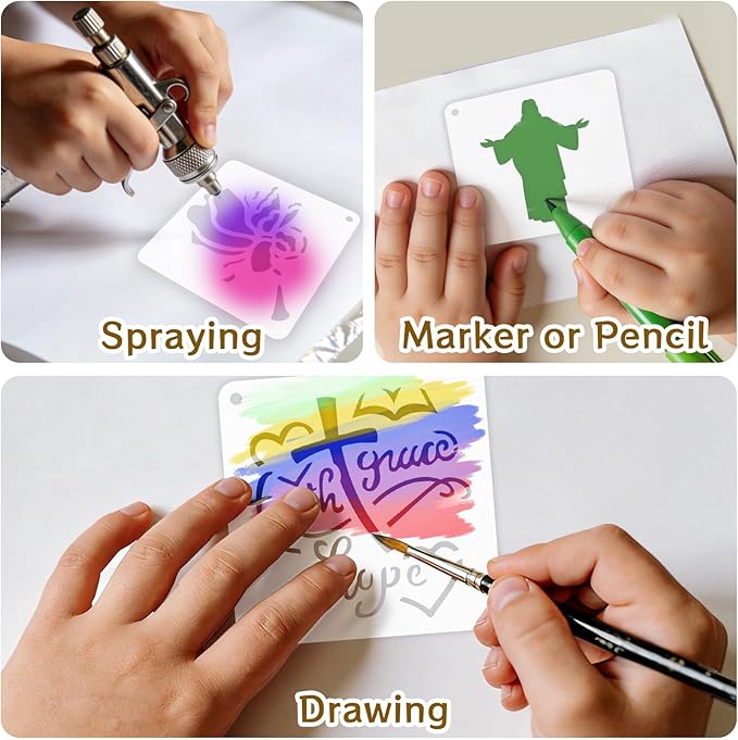 72 PCS 3x3 Inch Christian Cross Stencils for Painting - Religious Jesus Christ God Reusable Painting Templates, Christ Stencil Crafts Drawing Templates DIY Scrapbook, Home Wall, Canvas Wood Signs