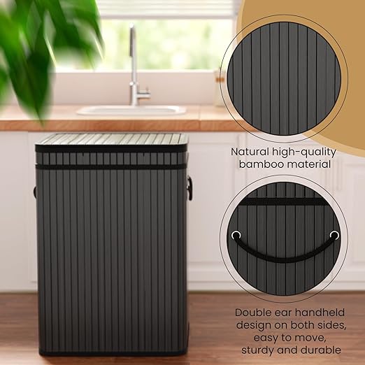 80 Liter/21 Gallon Large Trash Can with Lid, Garbage Bin Wastebasket Made of Bamboo, Outdoor Garbage Can/Waste Bin for Home, Office, Bathroom, Kitchen 24" HX15.8 WX11.8 D (Advanced Black)