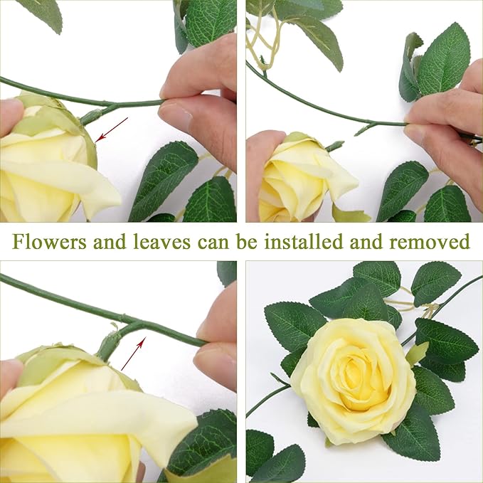 U'Artlines 5 Pack Artificial Yellow Rose Vines Floral Garlands Total 32.5 Ft Fake Vine Silk Flower Garland for Indoor Outdoor Home Wedding Arch Garden Wall Decoration(Yellow,5pcs)