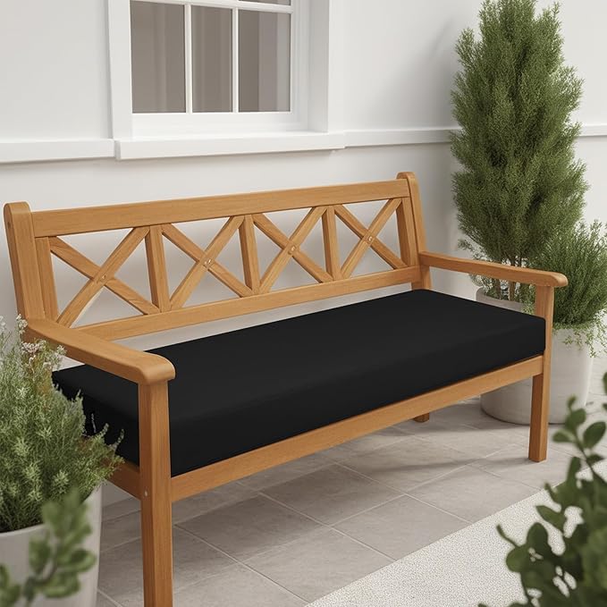 idee-home Outdoor Bench Cushion Waterproof, Bench Cushions for Outdoor Furniture, Patio Porch Swing Replacement Seat Pad with Ties for Garden Backyard, 36 x 18 Inch Black