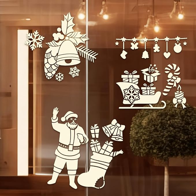 12Pc Christmas Stencils for Painting On Wood, Christmas Stencils for Crafts Reusable, Xmas Decorations Drawing DIY Art Craft Home Decor Wall, Windows, Deer Snowflakes Pinecones Decor(Christmas A)