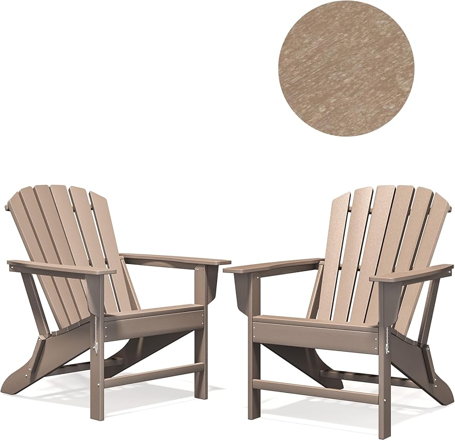 Folding Adirondack Chair - Durable HDPE Poly Lumber All-Weather Resistant, Foldable Oversized Balcony Porch Patio Outdoor Chair for Lawn, Backyard, Garden, Camping - Easy Installation, Pale Ocre