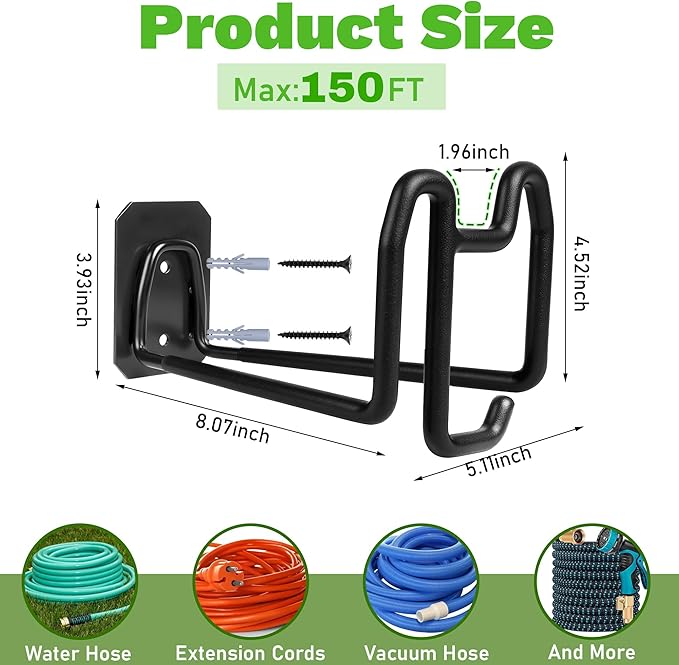 2pcs Hose Holders for Outside - Upgraded Garden Hose Holder with Hook, Metal Garden Hose Hanger Wall Mount Heavy Duty Hose Hangers for Outside for Yard Lawn Storage