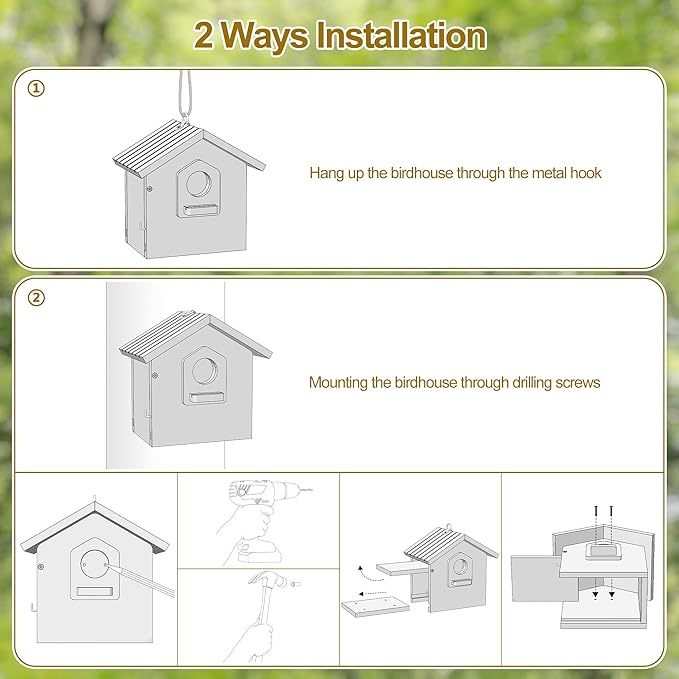 Auslar Bird House for Outside, Wooden Birdhouses for Outdoors, Bluebird House for Outside Clearance, Hanging Bird Houses for Cardinals Finch Wren Swallow for for Garden Viewing