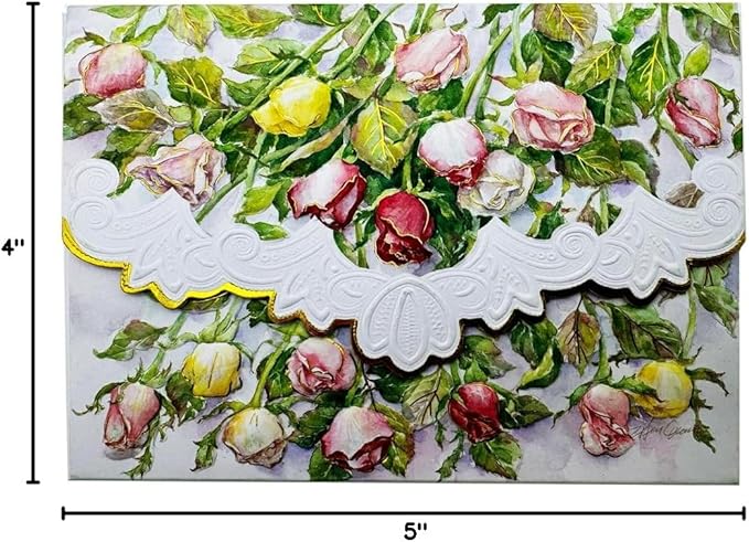 Poster Foundry Long Stem Roses Portfolio Boxed Note Cards by Carol Wilson. 10 embossed 4x5 Die-Cut Notecards and Matching Envelopes in Decorative Gift Box with Magnetic Flap. NCP2053