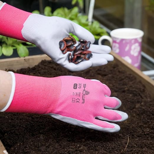 SHOWA Atlas 370 Nitrile Palm Coated General Purpose Work Gloves with Nylon Liner, Pink, Large (1 Pair)