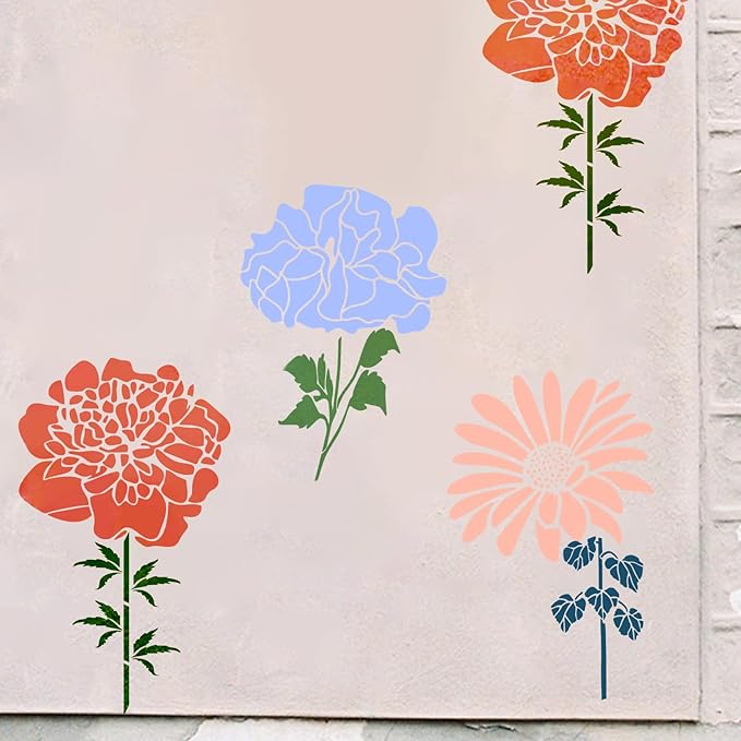 8 Pcs Large Flower Stencils for Painting, 11.81 X 11.81 Inch Flower Stencils for Crafts Reusable, Wood and Wall Stencils for Painting Large Pattern, DIY Templates Holiday Wall Paper (A)