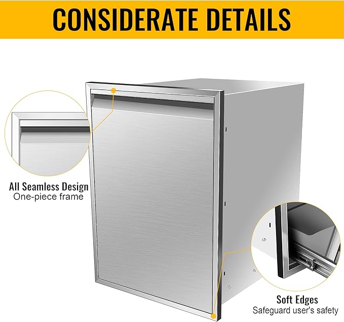 Built-in Double Trash Drawer 20" W x 27" H x 24" D Pull-Out Tray Outdoor Kitchen Stainless Steel Trash Bin Storage for BBQ Island Grill Station