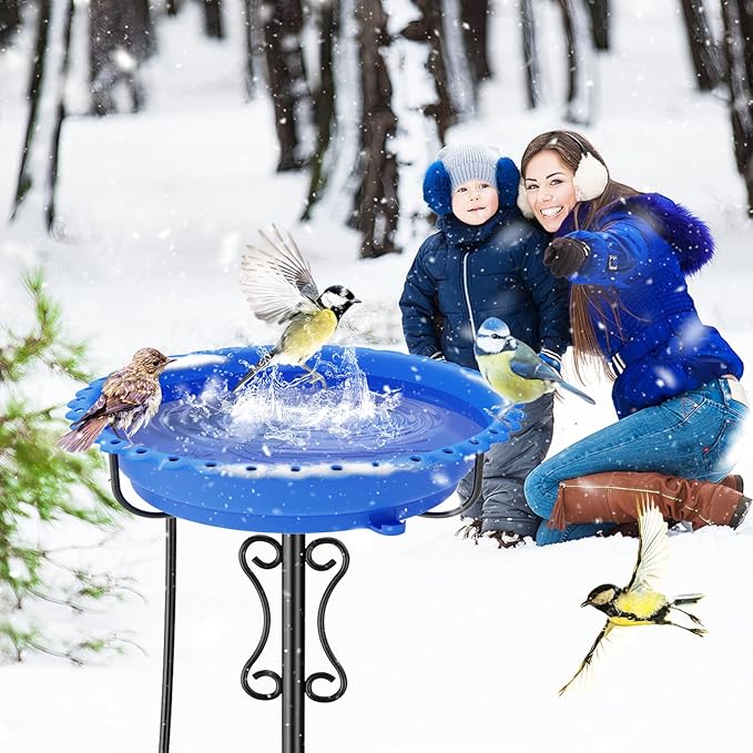 Heated Bird Bath for Outside Winter,100W Thermostat Control Birdbath Bowl with Metal 5-Prong Base,Freestanding Heated Bird Baths for Outdoors Garden Patio Yard Lawn (Blue)