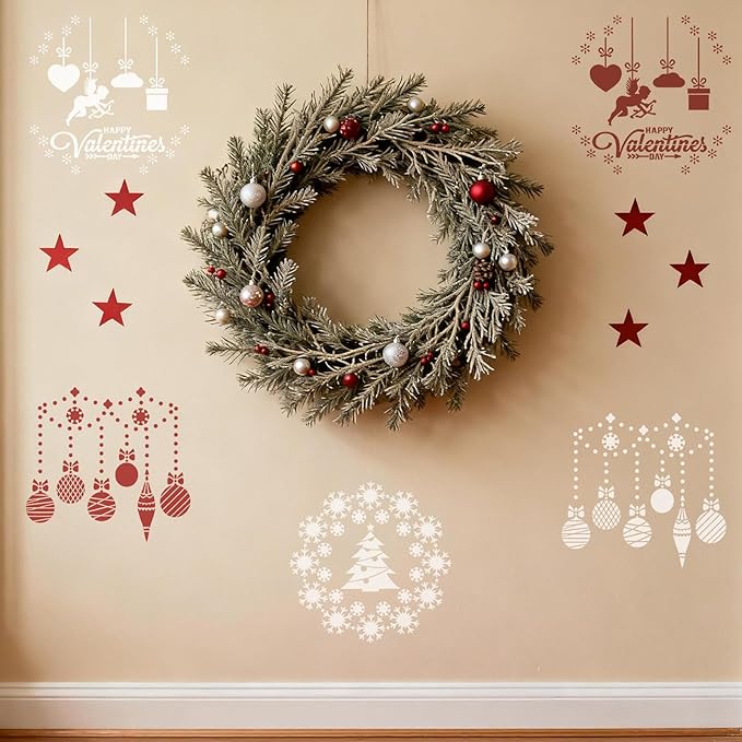 12Pc Christmas Stencils for Painting On Wood, Christmas Stencils for Crafts Reusable, Xmas Decorations Drawing DIY Art Craft Home Decor Wall, Windows, Deer Snowflakes Pinecones Decor(Christmas B)