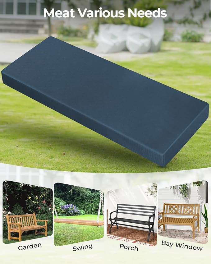 Outdoor Waterproof Bench Cushions 32x16x2 inches, Comfortable Cushion For Patio Porch Swing Garden Furniture Bench, High-Density Seat Cushion With Anti-Slip Bottom, Indoor Sofa Bay Window (Dark Blue)