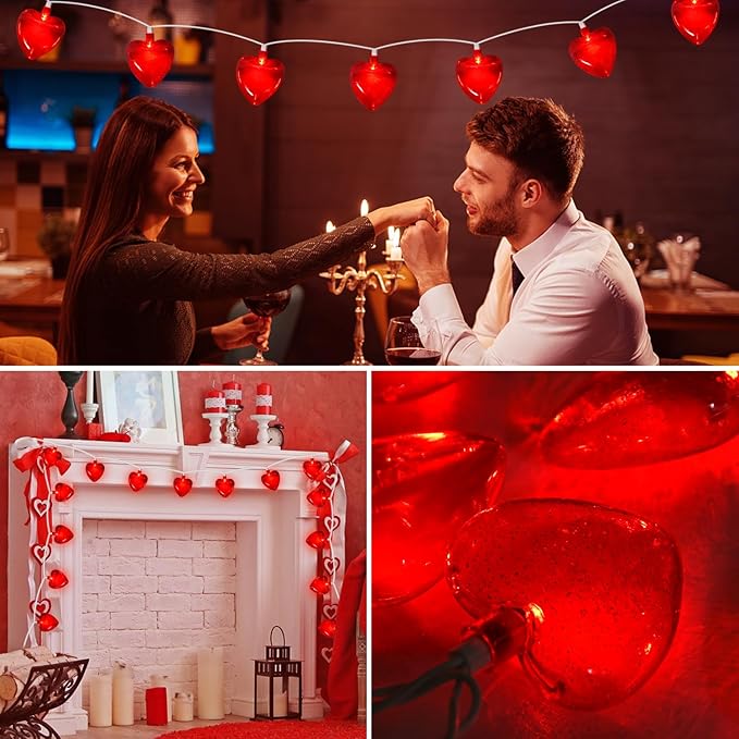 Red Heart String Lights, 8.5Ft Valentines Day Decorations Light with 10 LED Red Heart Lights, Connectable Romantic Fairy Light for Wedding Valentine's Day Anniversary Indoor Party Decor