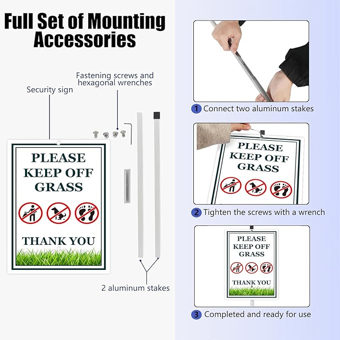 Keep Off Grass Sign for Yard Rustproof Reflective Aluminum Stay Off Grass Keep Dogs Off Lawn Signs With Stakes Stand No Littering Sign Outdoor Decor 8x12 In