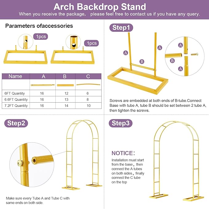 Metal Garden Arch Trellis Arbor Set of 2, 7.2FT+6.6FT Wedding Arch Stand with Steel Frame, Metal Pergola Arbor with Base for Decor Valentines Day Garden Trellis Climbing Plant, Bridal Party Ceremony
