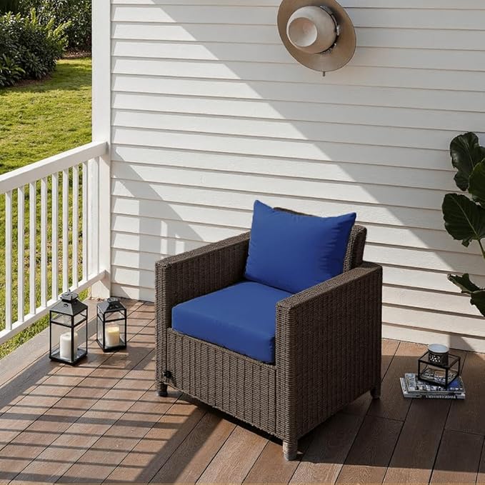 Outdoor Seat Cushion Set 24 x 24 x 4 Inch, Waterproof & Fade Resistant Patio Furniture Cushions with Removable Cover and Ties, Thick Deep Seating Pads for Outside Chair Sofa Couch, Blue