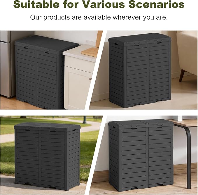 Outdoor Trash Can with lid, Waterproof, UV-Resistant Resin Garbage Can, Lockable Lid and Drip Tray, Animal-Proof, for Patio, Kitchen, Backyard and Deck (Black, 76 Gallon)