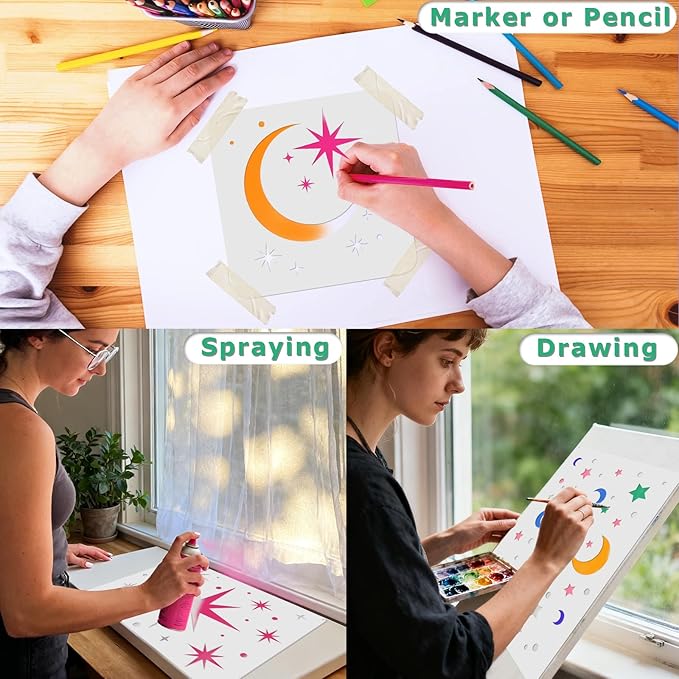18 PCS Large Star Stencil for Painting Reusable Paint Stencils for Walls Twinkle Star Wall Drawing Stencils for Painting on Wood Craft Canvas Fabric Home Decoration