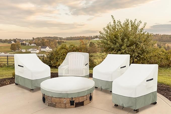 Patio Adirondack Chair Cover 2 Pack,Waterproof Heavy Duty Outdoor Chair Covers,Patio Adirondack Chair Cover for Outdoor Chair(30W x 34 D x 36 H inches),White&Grayish Green