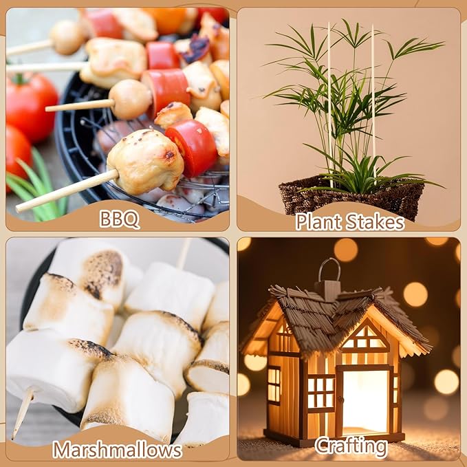 300PCS 16" Bamboo Skewers Sticks for Flower Bouquet Plant Support Barbecue Smores Roasting Marshmallows Chocolate Fountain Plant Stakes Fruit and Crafting,Φ=4mm