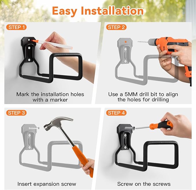 Hose Holder Stand Wall Mount, 2Pcs Heavy Duty Garden Hose Hanger Reel, Metal Water Pipe Tube Hooks Rack for Outside Yard, Garage, Storage Organizer - Black