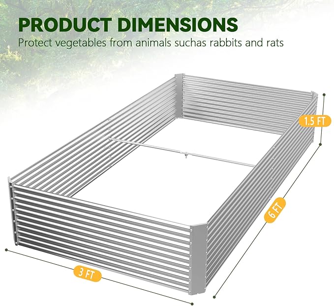 2 Pack Tall 6x3x1.5FT Raised Beds for Gardening, Corrugated Galvanized Steel Raised Garden Bed, Outdoor Metal Above Ground Garden Bed for Vegetables and Flowers(Rectangular)