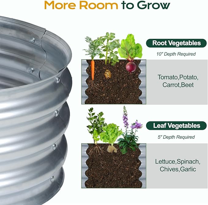 Aoodor 2PCS Galvanized Raised Garden Bed Kit, 4 x 2 x 1 Ft, Oval Planter Boxes for Vegetables, Flowers, and Herbs, Outdoor Use, Silver
