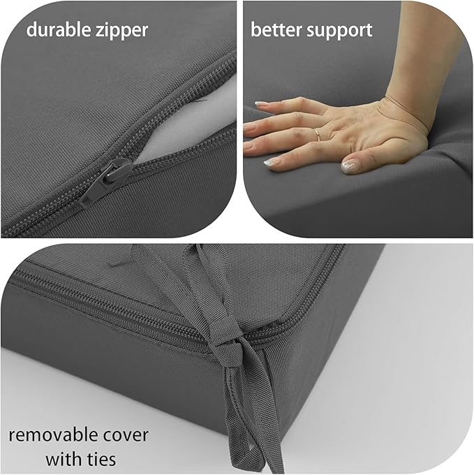Outdoor Cushions for Patio Furniture, Outdoor Seat and Back Cushion, Waterproof Hampton Bay Deep Seat Replacement Couch Cushions for Garden Lawn, 26.5x26.5 Grey