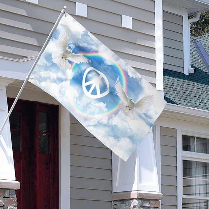 Peace Flag 3x5 Ft Outdoor Indoor With Grommet Rainbow Hippie Dove Peace Outside Deco Garden Yard Home Banner Decorative Sign