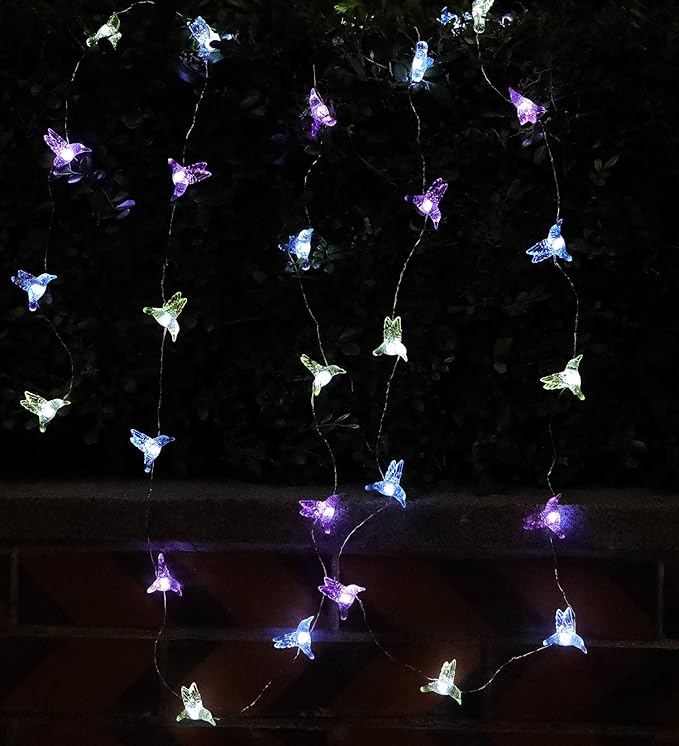 Solar Hummingbird String Lights, 15.8 Ft 30 Warm White LED Outdoor Waterproof Bird Fairy String Lights for Garden Yard Outdoor Decorations