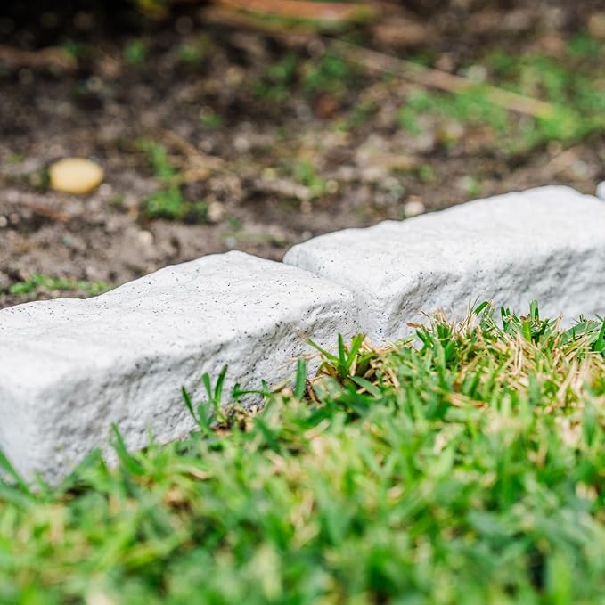 Beuta Landscape Edging | Garden Edging Border | Faux Stone Bricks for Lawn Edging, Flower beds, Pathways & Yard Edging– 1 Pack | Each Section Has 6 Bricks 48" L x 4" W x 2.25" H | 3 Spikes | Limewash