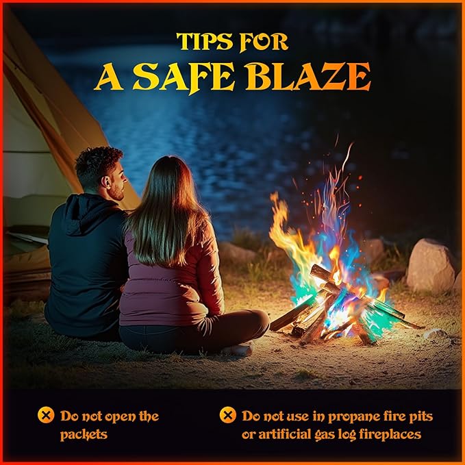 MEKER Fire Color Changing Packets - Fire Pit, Campfires, Outdoor Fireplaces, Bonfire - Fire Colorful Changing Fire - Perfect Fire Camping Accessories for Kids & Adults (48 Pack)