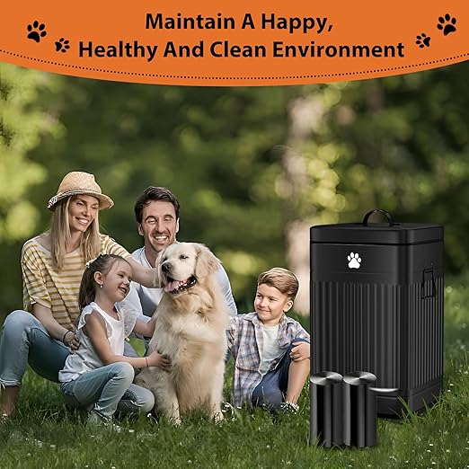 Dog Poop Trash Can Outside, 12L/3.1Gal Metal Dog Waste Trash Can with Lid, Foot Pedal, Waste Container with 40 Bags, Pet Poop Bucket with Lid Soft Close for Pet, Rectangular Black