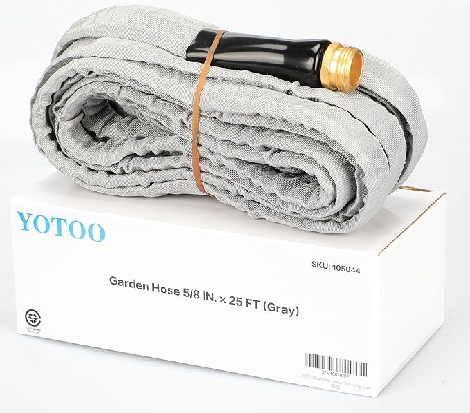 YOTOO Garden Hose 25FT, Lightweight, Durable, Flexible, Non-Expanding, Kink-Free Water Hose with Solid Brass Fittings for Outdoor, Watering flants and flowers, Car Wash, Gray
