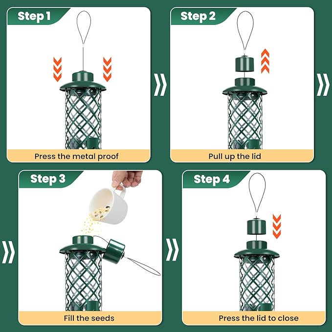 Squirrel Proof Bird Feeders for Outdoors,Weight-Activated Squirrel-Proof Outside Hanging Bird Feeder,Metal Mesh Wild Bird Feeder for Cardinal, Finch, Blue Jay, Chickadee,Gift for Bird Lovers