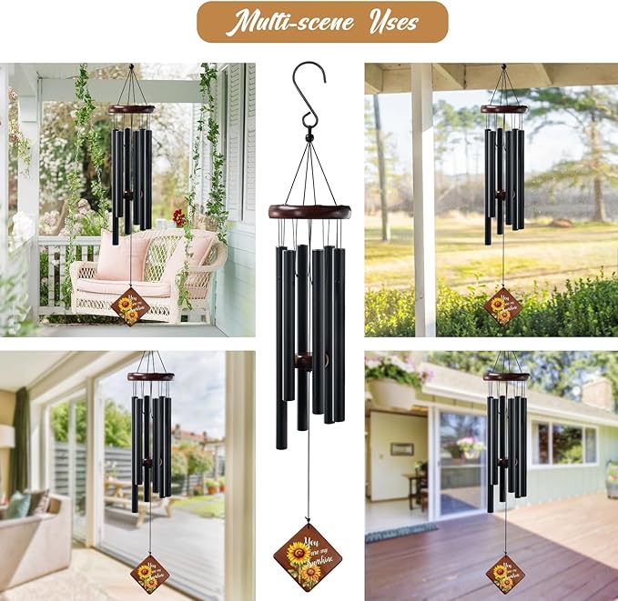 Wind Chimes for Outside, 36“ Sunflower Wind Chime for Friends Bestie Family & Loved One, Christmas Windchime Thank You Gifts with You are My Sunshine Saying