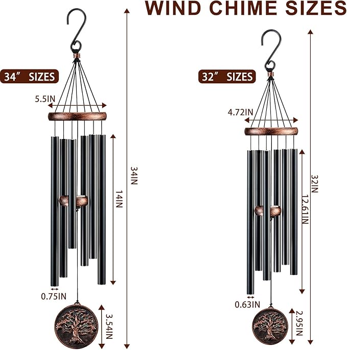 Wind Chimes for Outside, Vintage Tree of Life Deep Tone Wind Chime Outdoor Clearance, Memorial/Festivals/Birthday Gift for Mom Dad Women Grandma, Garden Porch Patio Decor (34" Tree of Life)