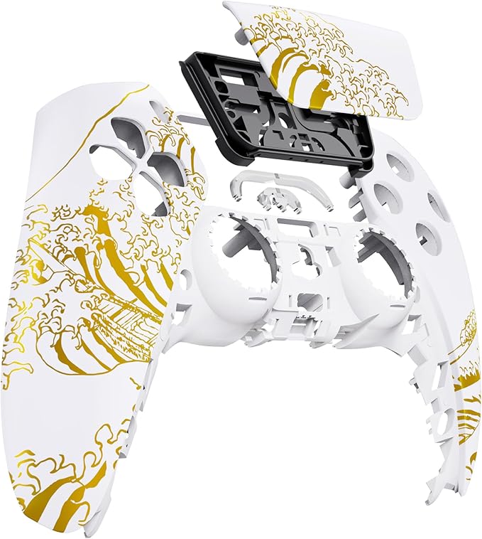 eXtremeRate Touchpad Front Top Shell Compatible with ps5 Controller BDM-010 020 030 040 050, The Great Golden Wave Off Kanagawa - White Replacement Shell Touch Pad Cover Compatible with ps5 Controller
