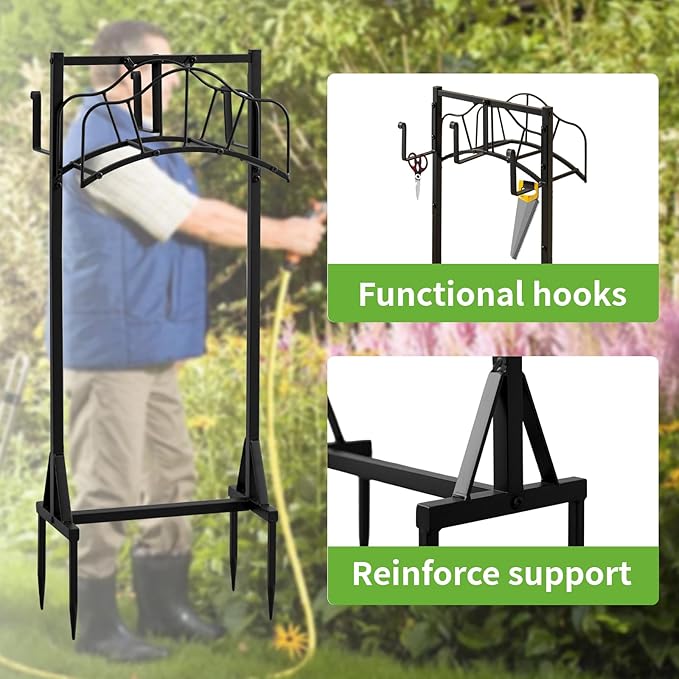 Garden Hose Holder Upgraded Water Hose Holder Heavy Duty Metal Hose Stand Sturdy Freestanding Hose Hanger, Detachable Garden Hose Storage Rack for Outside Yard Lawn