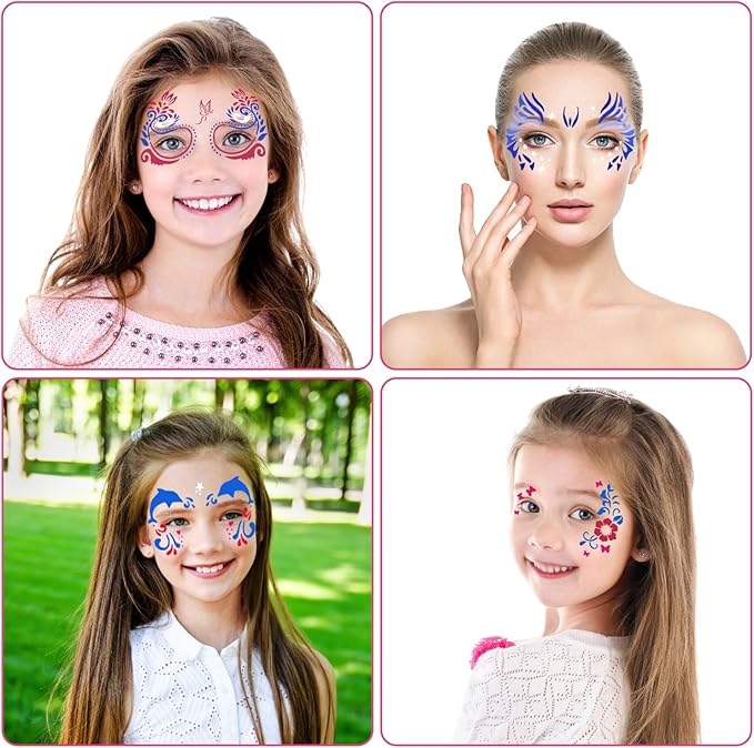 8 PCS Face Stencils Reusable Face Tattoo & Body Makeup Painting Template for Drawing Mask Wood Wall DIY Home Decorations Party Supplies 7.9 x 4.7 Inch