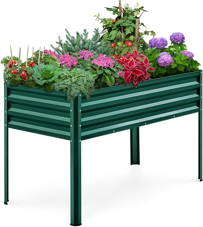 KING BIRD Raised Garden Bed with Legs Galvanized Large Elevated Planter Box for Backyard, Patio, Balcony, 600lb Capacity, Green 70.9x22.8x31.5 in