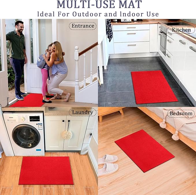 AAZZKANG Red Door Mat Set of 2 Non Slip Durable Multi-Purpose Outdoor Indoor Mats Ultra Absorb Mud Easy to Clean Entry Doormat for Inside,Outside,Patio,High Traffic Areas