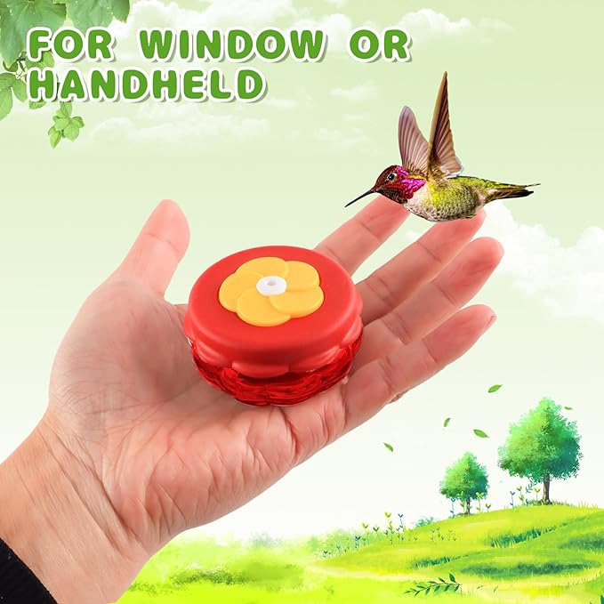 Gtongoko Set of 2 Handheld Hummingbird Feeders New Upgraded Mini Glass Style with Window Mount Suction Cup, Convenient for Outdoor Use & Window Display, Red