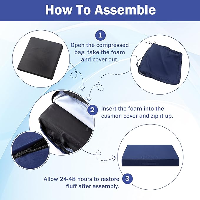 Patio Chair Cushions, 19" x 19" x 3" Outdoor Chair Cushions Set of 4, Waterproof Outdoor Cushions for Patio Furniture, Outdoors Seat Cushions Set of 4 with Handle and Ties, Navy Blue