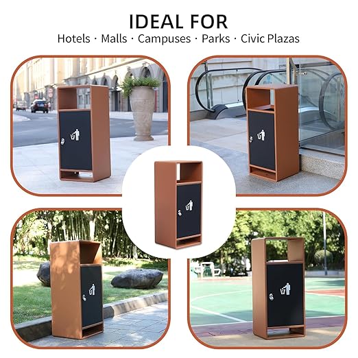 Commercial Outdoor Trash Can with Lid,Rust-Resistant Waterproof Windproof Garbage Can with Removable Inner Barrel, Lockable Stainless Steel Trash Bin for Patio Hotel Park Garden(Orange)
