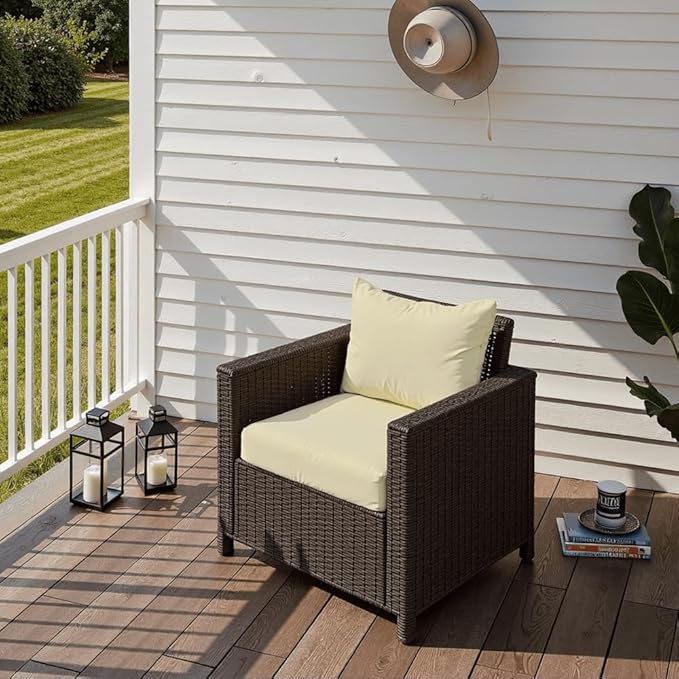 Outdoor Seat Cushion Set 22 x 22 x 4 Inch, Waterproof & Fade Resistant Patio Furniture Cushions with Removable Cover and Ties, Thick Deep Seating Pads for Outside Chair Sofa Couch, Yellow