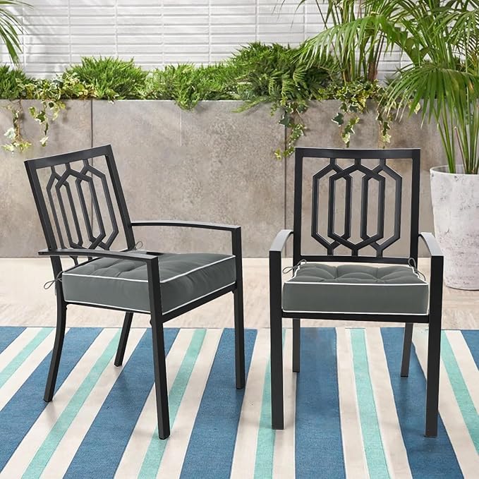 HARBOREST Outdoor Chair Cushions Set of 2, Tufted Patio Chair Cushions with Ties, Square Corner Outdoor Cushions for Patio Furniture, Lawn Chairs, Wicker Chairs, 19" x 19" x 5", Grey