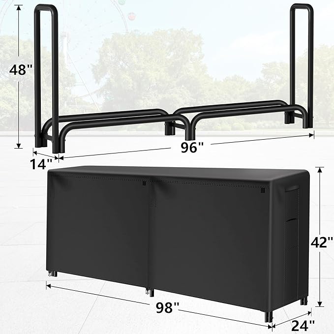 Amagabeli 8ft Firewood Log Rack with Cover Outdoor Heavy Duty Firewood Rack With Weather Resistant 600D Oxford Fabric Cover Indoor Outdoor Wood Racks for Fire Wood Holder