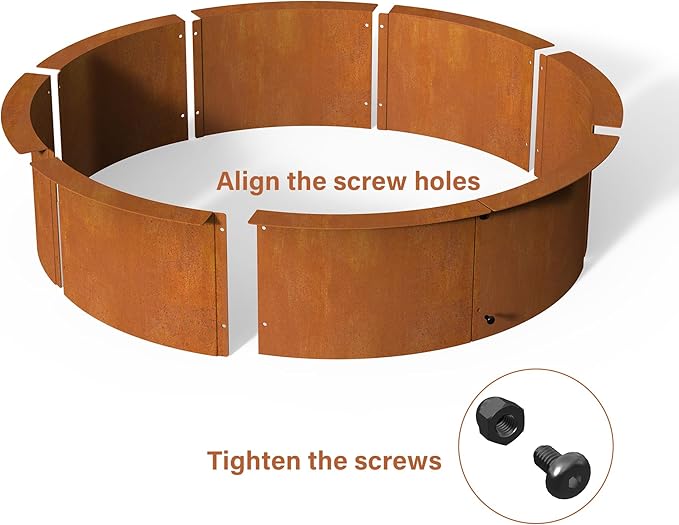 39” Extra Thickened Corten Steel Fire Pit Ring for Outdoor Wood Burning, Heavy-Duty Above & In-Ground Fire Ring, Round Backyard Patio Campfire Accessory for Family Gathering