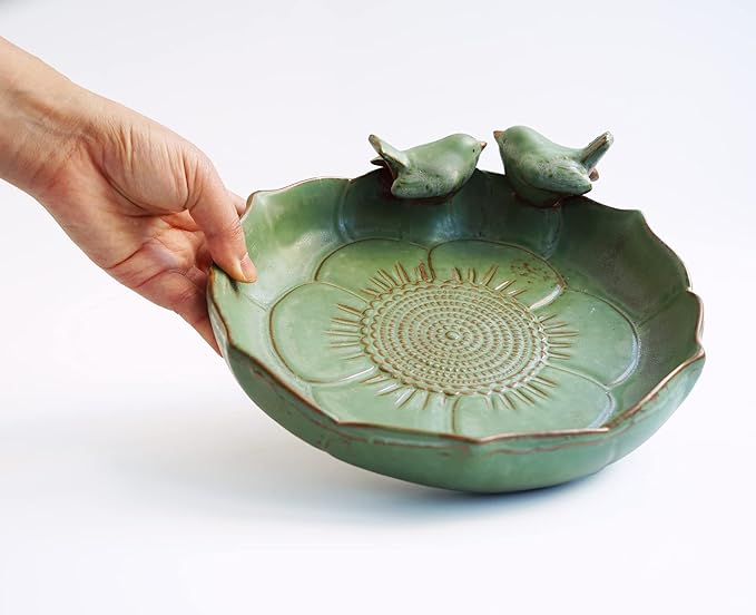 Ceramic 9.45 inch Beige Heavy Duty Ground Wild Bird Bath Bowl or Feeder for Outdoor Garden, Bowl Only